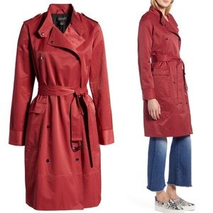 Halogen Patch Pocket Trench Coat in Red
